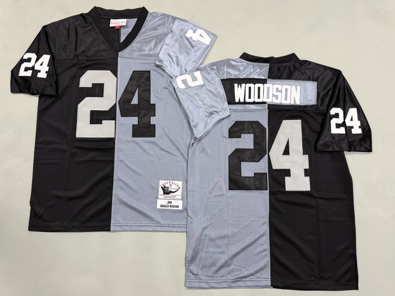 Men 2025 Nike Oakland Raiders #24 Woodson black grey Throwback Limited NFL Jersey style 001